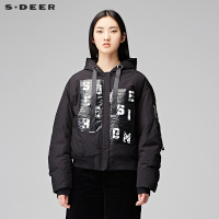 sdeer圣迪奥2018冬装抽绳字母印花连帽短款加厚羽绒服女Y17482401