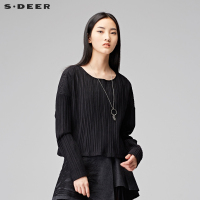 sdeer圣迪奥2018冬装简约竖纹肌理短款宽松针织衫毛衣女