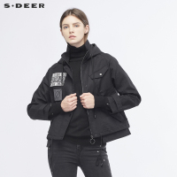 sdeer圣迪奥字母贴布几何口袋抽绳连帽短款外套S18462255