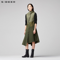 sdeer圣迪奥女装2018冬装个性半开襟拼接占领背心连衣裙