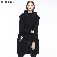 sdeer圣迪奥羊羔绒质感无扣开襟撞色字母布贴装饰背心S18881665