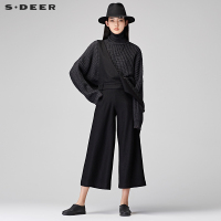 sdeer圣迪奥2018冬装字母高腰毛呢带连体阔腿背带裤S17480872