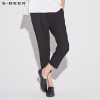 sdeer圣迪奥女装2018夏装新款简约休闲纹理工装黑色长裤