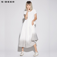 sdeer圣迪奥2018夏装新款素雅肌理腰带渐变长裙连衣裙