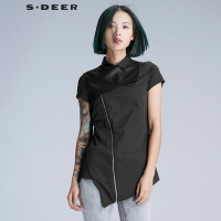 sdeer圣迪奥女装闪黑斜搭片装饰上衣