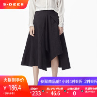 sdeer圣迪奥2018秋装酷黑搭片A字大摆OL长裙半身裙