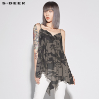sdeer圣迪奥2018夏装迷彩印花闪亮珠片不规则摆带