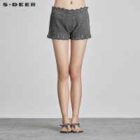sdeer圣迪奥夏装复古花边立体镂空针织女士热裤短裤