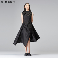 sdeer圣迪奥2018秋装女装优雅气质不规则底摆长款连衣裙