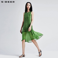 sdeer圣迪奥女装生命绿印染绣花镂空连衣裙