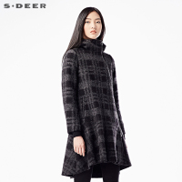 sdeer圣迪奥女装冬装阔摆格纹连帽毛呢大衣外套S16881799