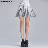 sdeer圣迪奥女装写意水墨印花半身短裙S16281332