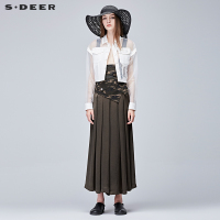 sdeer圣迪奥2018夏装女装飘逸雪纺拼接阔腿背带裤