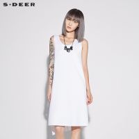 sdeer圣迪奥2018女夏装分割不规则摆圆领连衣裙