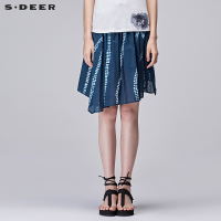 sdeer圣迪奥2018夏装点缀扎染印花不规则及膝半身裙短裙