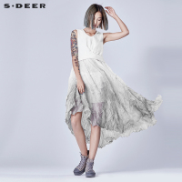 sdeer圣迪奥夏装折痕挺括拼接晕染无袖连衣裙