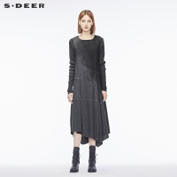 sdeer圣迪奥女装内敛渐变线迹装饰两件套连衣裙