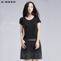 sdeer圣迪奥女酷黑拼接连衣裙