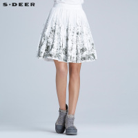 sdeer圣迪奥夏柔白清新斑驳印花半身短裙
