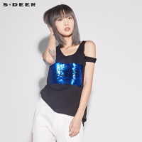 sdeer 圣迪奥 女装时尚愫黑圆领挖肩亮片装饰无袖背心