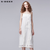 sdeer圣迪奥2018夏装清透欧根纱不规则拼接带连衣裙女