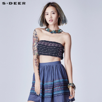 sdeer圣迪奥女装民族风情绣花肌理抹胸