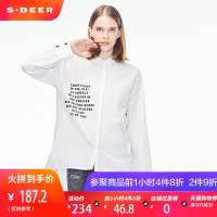 sdeer圣迪奥2018秋装新款前短后长字母胶印休闲长袖衬衫S18380539