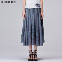 sdeer圣迪奥2018夏装女装文艺做旧绣花飘逸雪纺半身长裙