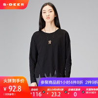 sdeer圣迪奥2018秋装休闲套头圆领不规则裁剪长袖T恤女S18180204