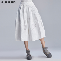 sdeer圣迪奥女夏装愫白异域纯色印花廓形拉链半身裙长裙