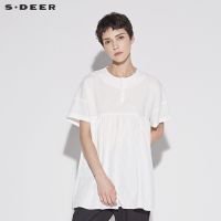 sdeer 圣迪奥 女装韩版简约宽松圆领套头纯棉短袖娃娃衫