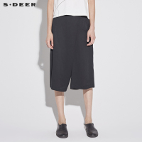 sdeer圣迪奥2018夏装新款层次七分阔腿裤直筒松紧腰裤子