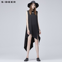 sdeer圣迪奥2018夏装宽松轻柔不规则开衩摆无袖连衣裙女