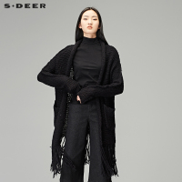 sdeer圣迪奥2018秋装学院风俏皮流苏口袋粗针开衫针织衫