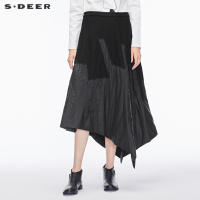 sdeer圣迪奥现代摩登设计感不规则摆拼接半身裙女秋冬潮S16481144