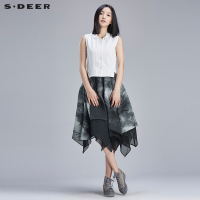 sdeer圣迪奥女装夏写意水墨印花半开襟连衣裙