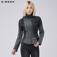 sdeer圣迪奥女装2018冬装复古做旧毛边分割暗扣修身外套S16482224