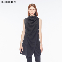 sdeer圣迪奥2018秋装斜襟占领无袖拼接长款牛仔马甲背心