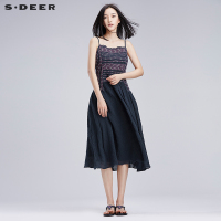 sdeer圣迪奥夏装棉麻民族风绣花带连衣裙