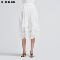 sdeer圣迪奥 女愫白民族风绣花半身长裙