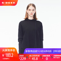 sdeer圣迪奥2018秋装新款弧形下摆绒毛线条宽松针织衫女