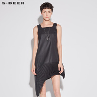 sdeer圣迪奥雪纺连衣裙肌理折痕挺括压褶裙