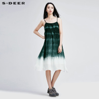 sdeer圣迪奥女装2018夏装氤氲晕染韩式带连衣裙