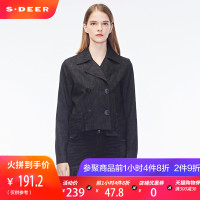 sdeer圣迪奥女装平驳领口贴布搭片短款牛仔外套