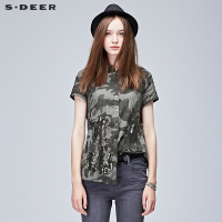 sdeer圣迪奥女变奏迷彩印花闪亮珠片短袖衬衫