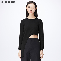sdeer圣迪奥女装2018春装设计感不规则弧摆针织衫毛衣S17183501