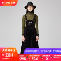 sdeer圣迪奥2018冬复古丝绒高腰两穿式背带裤女