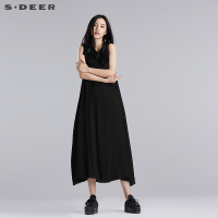 sdeer圣迪奥2018夏装立体感流动堆积装饰纯色连衣裙