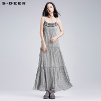 sdeer圣迪奥夏装素朴碎花图腾印花绣花带连衣裙两件套