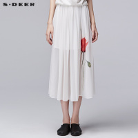 sdeer圣迪奥女装艳丽藕荷印花飘逸半身长裙